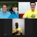 Zoom screenshot of the Wichmann host family speaking with their host students: Ilan from Mozambique and Eren from Turkey